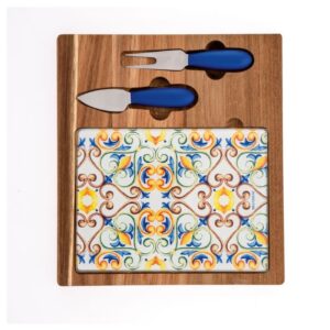 Tagliere Formaggi Medicea 2 Coltelli - Acacia/Vetro
