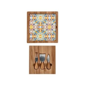 Tagliere Formaggi Medicea con Cofanetto Coltelli - Acacia/Vetro