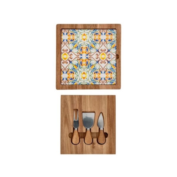Tagliere Formaggi Medicea con Cofanetto Coltelli - Acacia/Vetro